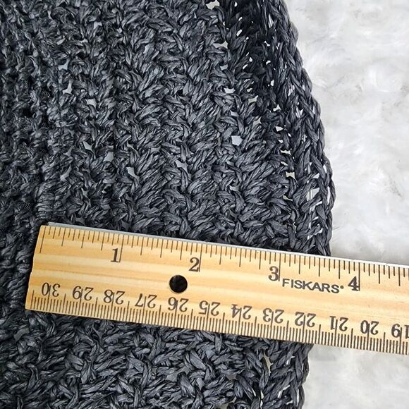 Black Wide Brim Raffia Bow Sun Hat One Size - Picture 6 of 7